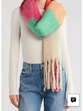 Save the Ocean Colorblock Fringe Scarf in Pink, Mint, Red, Peach & Cream
